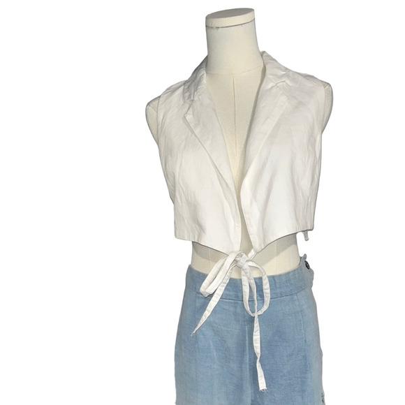 Zara White Sleeveless Tie-Front Crop Top vest - S - Picture 3 of 8